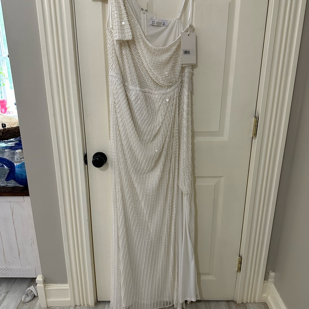 One-Shoulder Model# 93735 Pearl Embelished Evening Gown - Picture 7 of 10